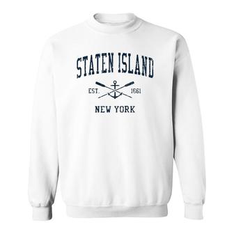 Staten Island Ny Vintage Navy Crossed Oars & Boat Anchor Sweatshirt | Mazezy