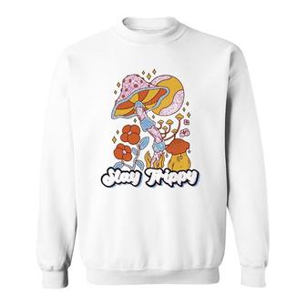 Stay Trippy Hippie Rainbow Mushroom Groovy Retro Distressed V2 Sweatshirt - Thegiftio UK