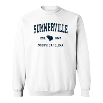 Summerville South Carolina Sc Vintage Sports Navy Print Pullover Sweatshirt | Mazezy