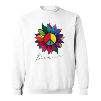 Sunflower Flower Rainbow Peace Sign World Retro Hippie 70'S Sweatshirt | Mazezy