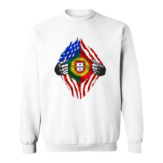 Super Portuguese Heritage Portugal Roots American Flag Gift Sweatshirt | Mazezy