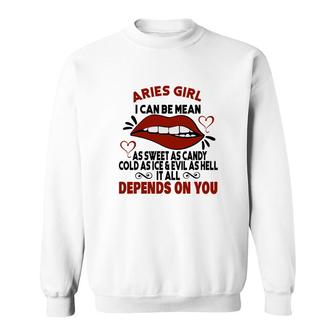 Sweet As Candy Cold As Ice Aries Girl Lip Birthday Gift Sweatshirt - Seseable