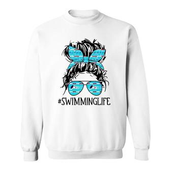 Swimming Life Swim Messy Bun Hair Swimming Mom For Women Sweatshirt | Mazezy