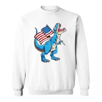 T-Rex Dinosaur American Flag Boys Men 4Th Of July Sweatshirt | Mazezy