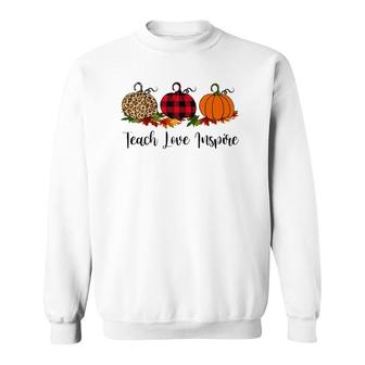 Teach Love Inspire Teacher Autumn Fall Pumpkin Leopard Sweatshirt | Mazezy