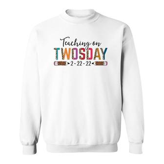 Teaching On Twosday 22222 Leopard Pencil Teacher 2-22-22 Gift Sweatshirt | Mazezy