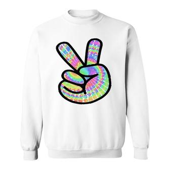 Tie-Dye Peace Sign Love Happy Colorful Tie-Dye Hippie Finger Sweatshirt | Mazezy