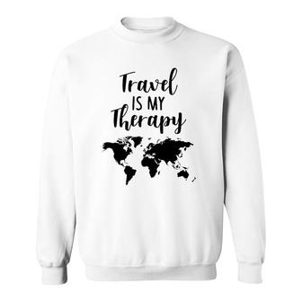 Travel Is My Therapy World Map Traveling Vacation Beach Gift Sweatshirt | Mazezy