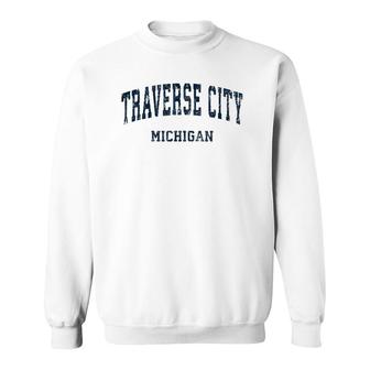 Traverse City Michigan Mi Vintage Varsity Sports Navy Design Sweatshirt