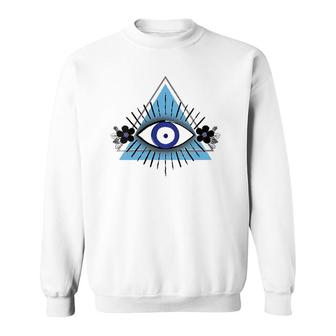 Triangle Blue Evil Eye V-Neck Sweatshirt | Mazezy