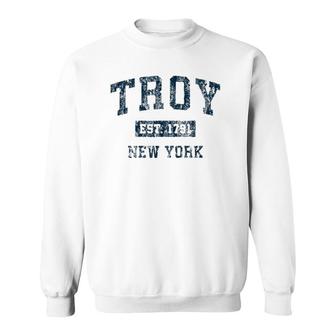 Troy New York Ny Vintage Sports Design Navy Print Sweatshirt | Mazezy
