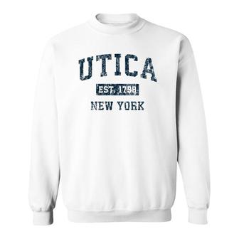Utica New York Ny Vintage Sports Design Navy Print Sweatshirt | Mazezy