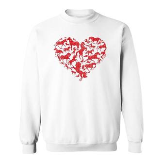 Valentine's Day I Love Horses Distressed Heart Equestrian Sweatshirt | Mazezy