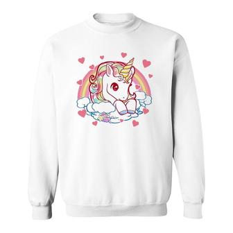 Valentine's Day Unicorn Hearts Rainbow Girls Toddlers Teacher Sweatshirt | Mazezy