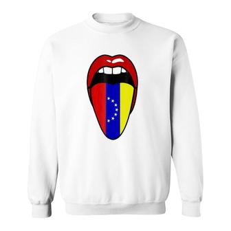 Venezuela Tricolor Flag Tongue Red Lips Sweatshirt | Mazezy