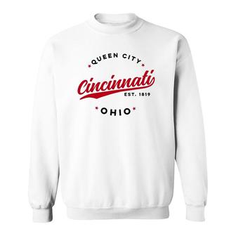 Vintage Cincinnati Ohio Queen City Red Text Sweatshirt | Mazezy