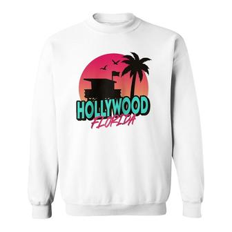 Vintage Hollywood Florida Beach Palm Trees Fl Distressed Sweatshirt | Mazezy