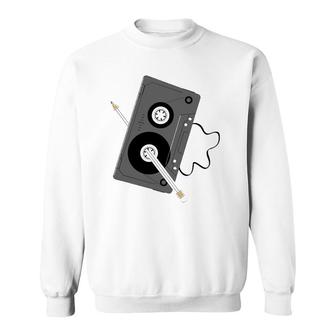 Vintage Music 80S 90S A Cassette Tape With Pencil Winding Up Sweatshirt | Mazezy