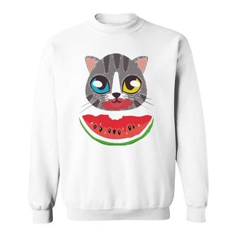 Watermelon Cat Summer Picnic Gift Sweatshirt | Mazezy