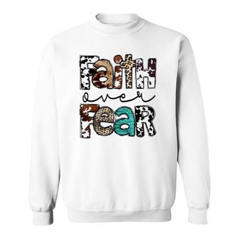 Western Cowhide Leopard Jesus Christian Faith Over Fear Sweatshirt | Mazezy CA