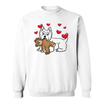 White West Highland Terrier Dog With Stuffed Animal Sweatshirt | Mazezy
