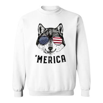 Wolf American Flag 4Th Of July Merica Sunglasses Gift Sweatshirt | Mazezy