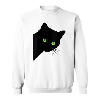 Womens Black Cat Peeking Funny Peaking Black Cat Sweatshirt | Mazezy