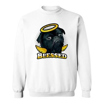 Womens Black Pug Gifts For Women Blessed Mama Blessed Black Pug Sweatshirt | Mazezy