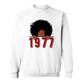 Womens Black Queen Born In 1977 Sweatshirt | Mazezy