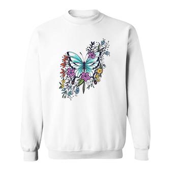 Womens Butterfly With Flowers Fashion Tee Gift Idea Sweatshirt | Mazezy