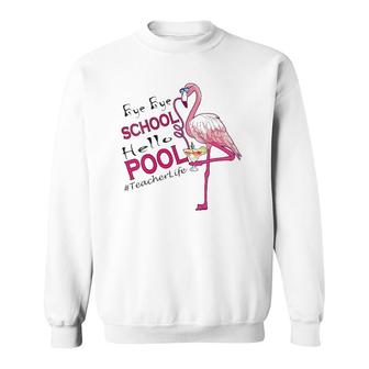 Womens Bye Bye School Hello Pool Flamingo V-Neck Sweatshirt | Mazezy
