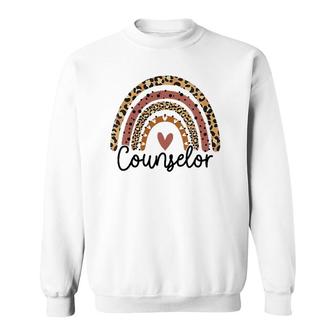 Womens Counselor Rainbow Leopard Funny School Counselor Gift V-Neck Sweatshirt | Mazezy