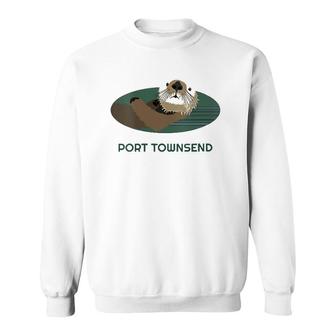 Womens Cute Otter Port Townsend, Wa Coast Resident Fisherman Gift V-Neck Sweatshirt | Mazezy