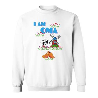 Womens I Am Oma Grandmother Cow Windmill Tulips Wooden Shoes V-Neck Sweatshirt | Mazezy
