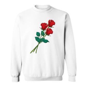 Womens Long Stem Red Roses Mother's Day Floral Anniversary Sweatshirt | Mazezy