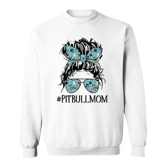 Women's Messy Bun Mom Pitbull Mom Sunglasses Dog Lovers Sweatshirt | Mazezy