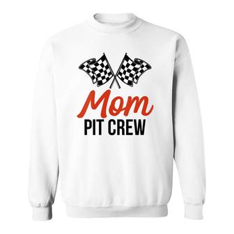 Womens Mom Pit Crew Funny Hosting Car Race Birthday Party V-Neck Sweatshirt | Mazezy
