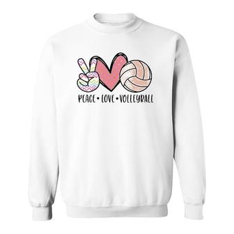 Womens Peace Love Volleyball Cute Design For Women Teen Girls V-Neck Sweatshirt | Mazezy