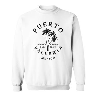 Womens Retro Cool Puerto Vallarta Original Mexico Beach Palm Tree V-Neck Sweatshirt | Mazezy