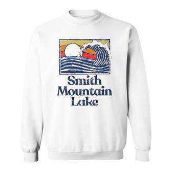 Womens Smith Mountain Lake Retro Surfer Vintage Beach & Wave V-Neck Sweatshirt | Mazezy