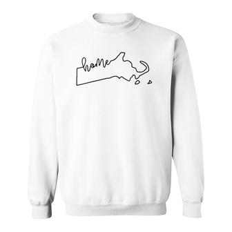 Womens State Of Massachusetts Outline With Home Script V-Neck Sweatshirt | Mazezy