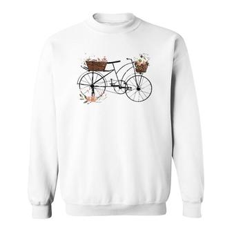 Womens Vintage Drawing Bike Bicycle Flower Floral Basket Cute Gift Sweatshirt | Mazezy