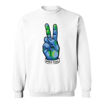 World Peace Earth Day Awareness Peace Sign Hand Gesture Sweatshirt | Mazezy