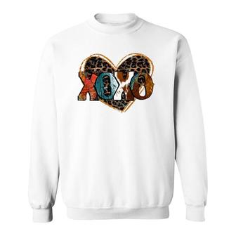 Xoxo Leopard Heart Cowhide Western Glitter Be My Valentine Sweatshirt | Mazezy