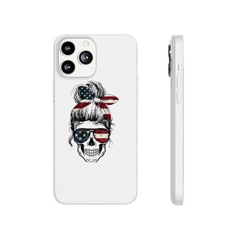 American Flag Skull Lady With Hair Bow And Glasses Flag Phonecase iPhone | Mazezy