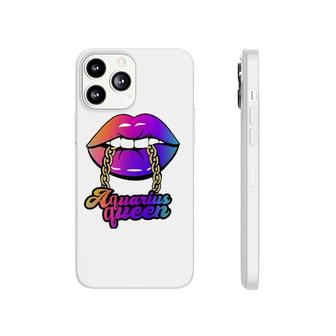 Aquarius Queen Zodiac Lip Biting Gold Chain Phonecase iPhone | Mazezy