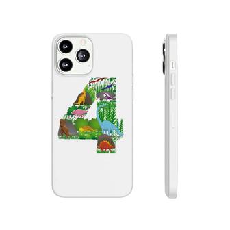 Dinosaurs Jungle Scene Fourth Birthday Number Four Phonecase iPhone | Mazezy