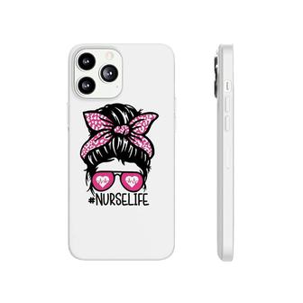 Nurse Life Gift Nurse Week Messy Bun Heartbeat Sunglasses Pink Bandana Phonecase iPhone | Mazezy