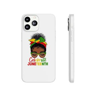 Womens Black Women Messy Bun Juneteenth Celebrate Indepedence Day V-Neck Phonecase iPhone | Mazezy