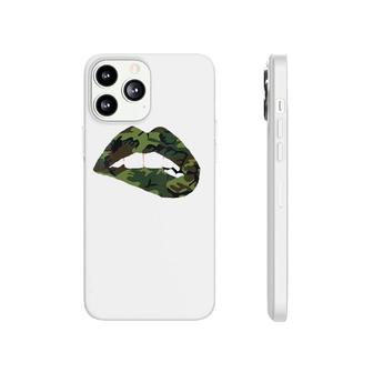 Womens Camouflage Lips Mouth Military Kiss Me Biting Camo Kissing V-Neck Phonecase iPhone | Mazezy